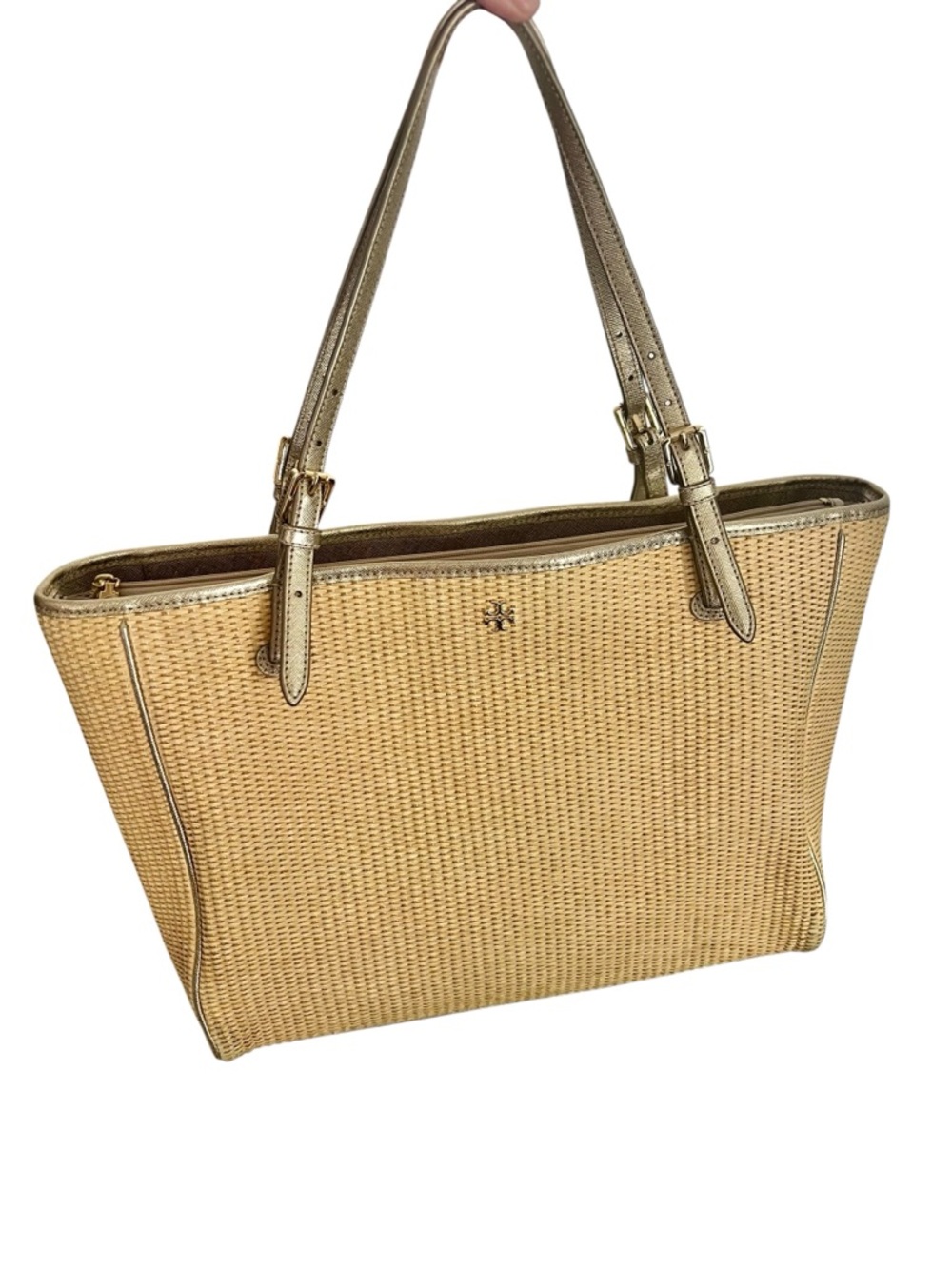 Tory Burch Tote Bag Womens Large Beige Straw Leather Woven Shoulder  Beach